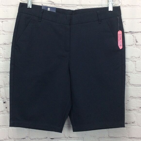 Izod Skinny Bermuda Shorts Juniors Sz 13 Navy Preppy Uniform Schoolwear Stretch - Picture 1 of 9
